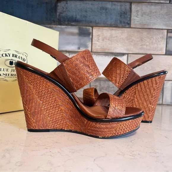 New Lucky Brand Maris Woven Wedge Platform Heeled Sandals - Picture 3 of 15